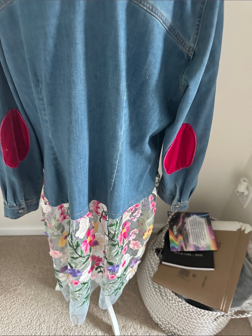 Aratta Blue Denim Jacket with Multicolor Floral Embroidery - Picture 11 of 12